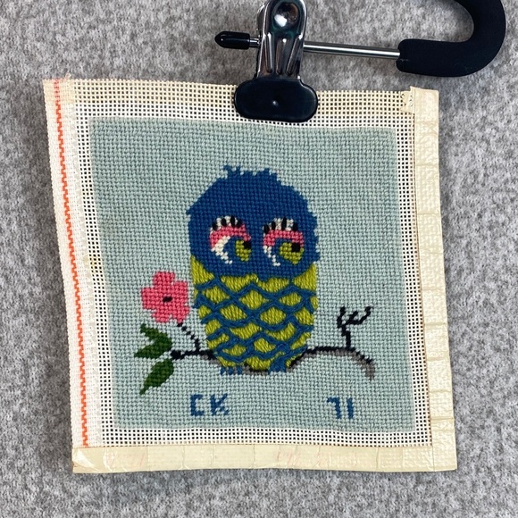 Handmade Other - Vtg completed needlepoint piece featuring owl 1971 ready for frame or upcycle
